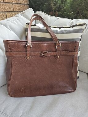 Jack Georges Brown Leather Tote Bag with Belt Detail